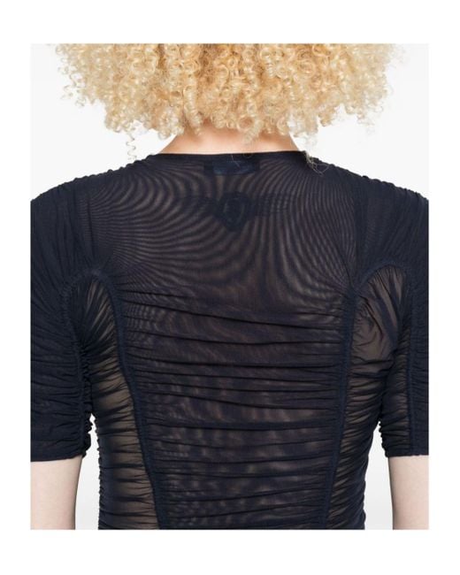 Mugler Black Mesh Short-Sleeves Top