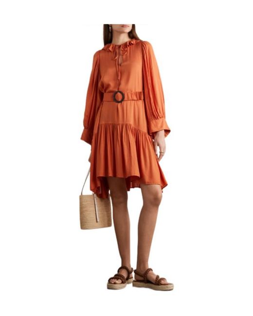Evarae Orange Ruffled Polka Dot Mini Dress