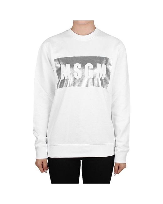 MSGM White Printed Round-Neck Sweater