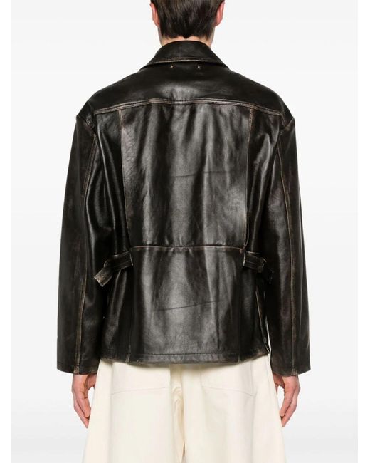 Golden Goose Deluxe Brand Black Distressed Cut-Out Detail Leather Jacket for men