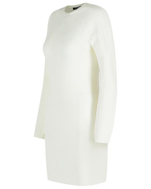 Balmain White Monogram Knitted Mini Dress