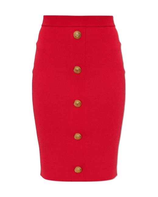 Balmain Red Button Mini Skirt
