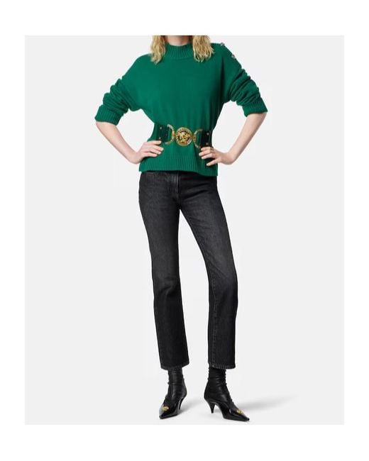 Versace Green Stand-Up Neck Knitted Jumper
