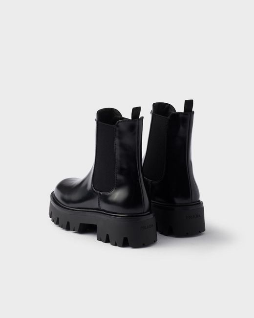Prada Black Logo Plaque Slip-On Chelsea Boots