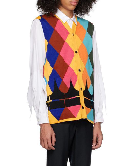 Comme des Garçons Blue Argyle Sleeveless Sweater for men