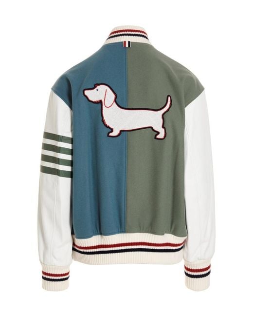 Thom Browne Green Colour-Block Wool Bomber Jacket for men