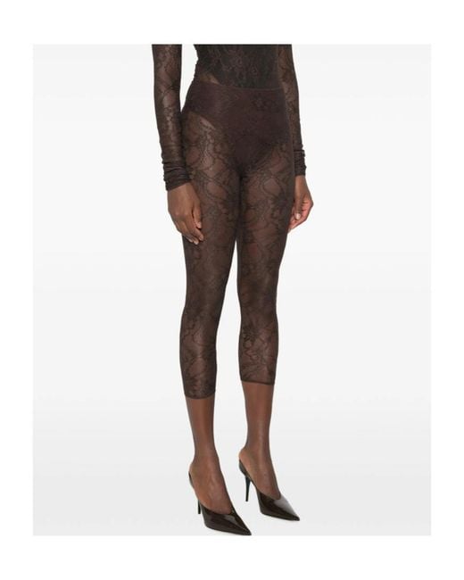 ANDAMANE Gray Loli Lace-Pattern Cropped Leggings
