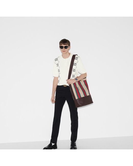 Gucci Black Large Web Striped Top Handle Bag for men