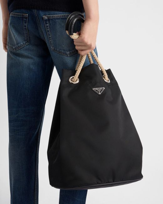 Prada Black Mariner Medium Re-Nylon Tote Bag for men