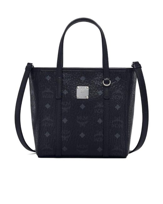 MCM Blue Logo Plaque Small Tote Bag