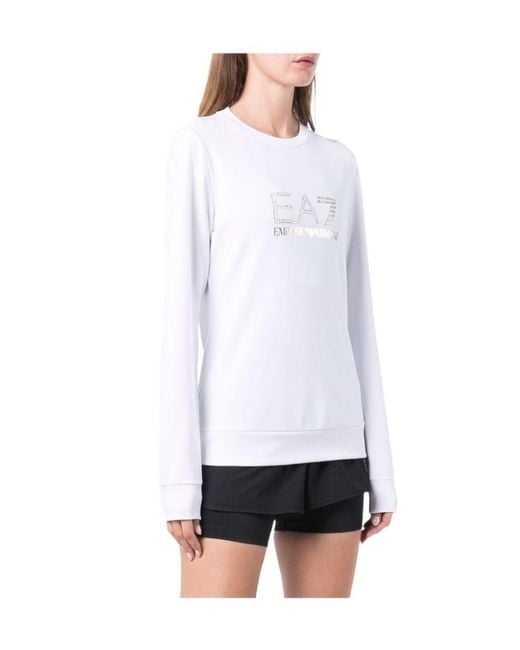 EA7 White Stud-Detail Long-Sleeved T-Shirt