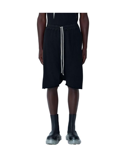 Rick Owens Black Drawstring Knee-Length Shorts for men