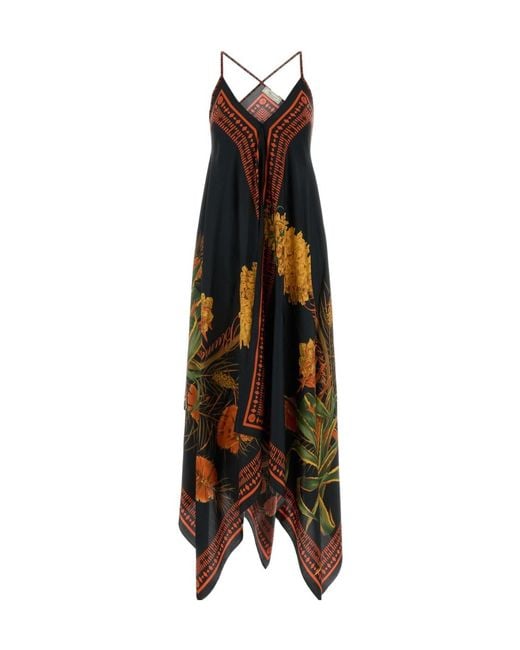 Blumarine Multicolor Long Prined Twill Dress