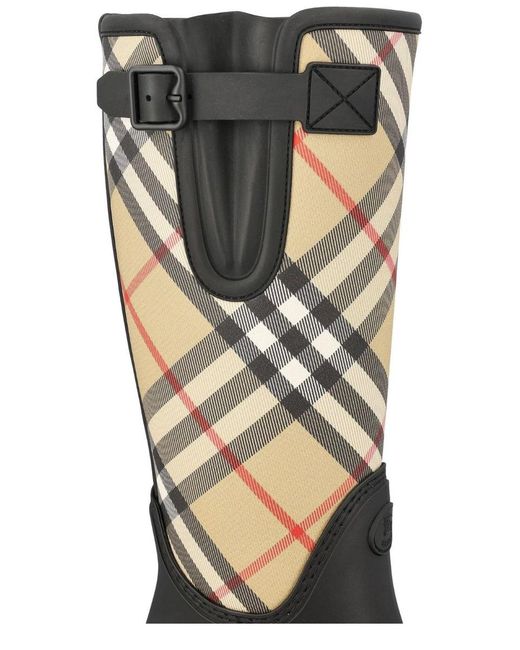 Burberry Black Logo Embossed Checked Heeled Boots