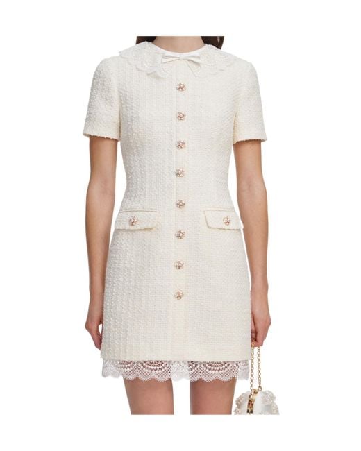 Self-Portrait White Boucle Lace Trim Tailored Mini Dress
