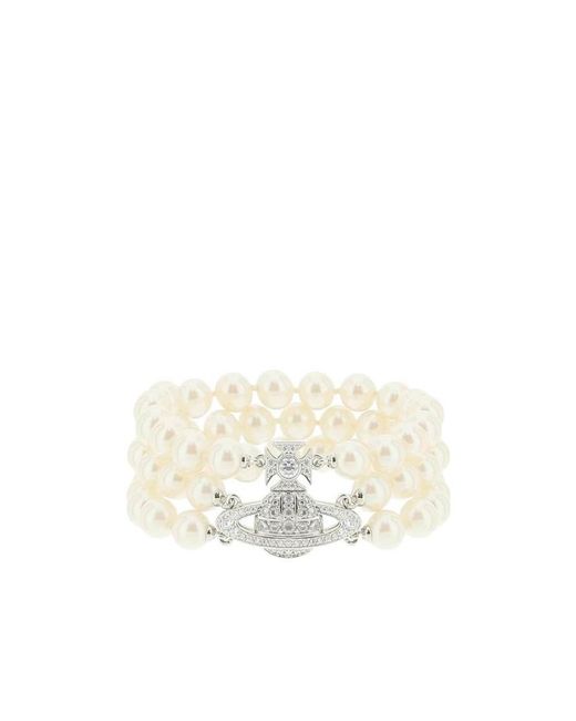 Vivienne Westwood White Three-Row Orb Choker Necklace