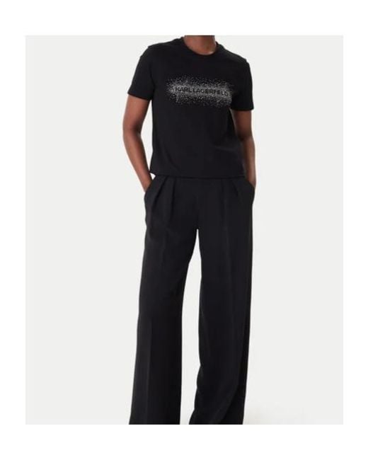 Karl Lagerfeld Black Rhinestone-Embellishment Crew-Neck T-Shirt