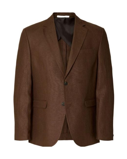 SELECTED Brown Regular Fit Linen Blazer for men