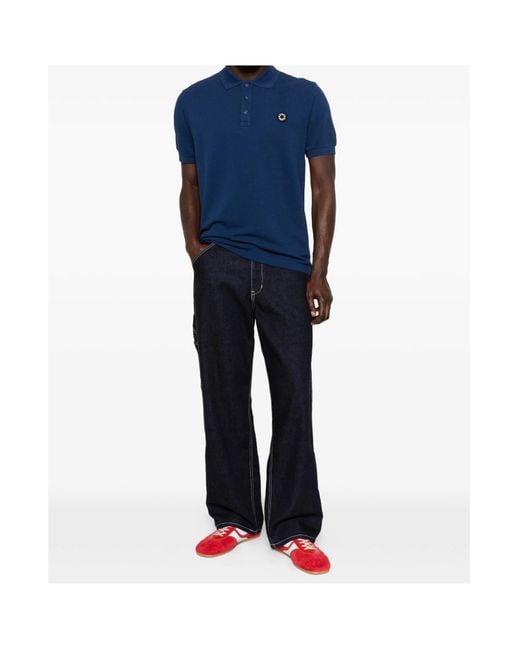 KENZO Blue Logo Embroidered Short-Sleeve Polo Shirt for men