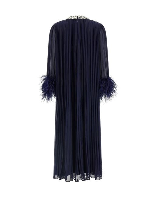 Self-Portrait Blue Chiffon Feather Midi Dress