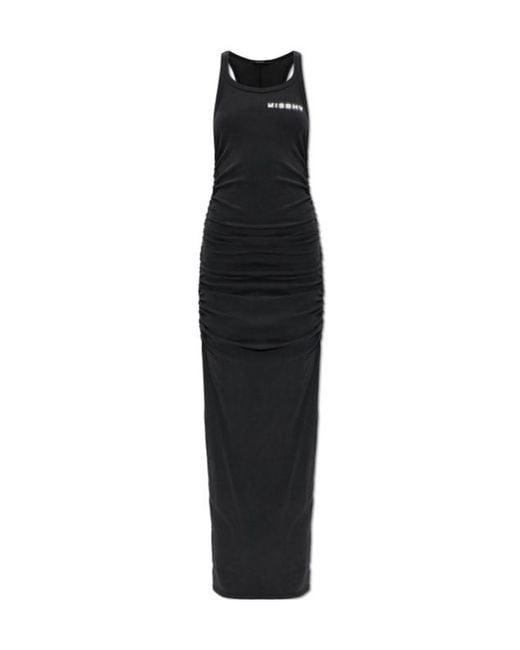 M I S B H V Black Logo-Print Ruched Dress