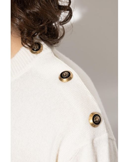 Balmain White Button-Shoulder Knitted Sweater for men