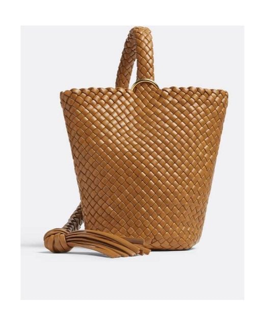 Bottega Veneta Brown Logo Knitted Bucket Shoulder Bag