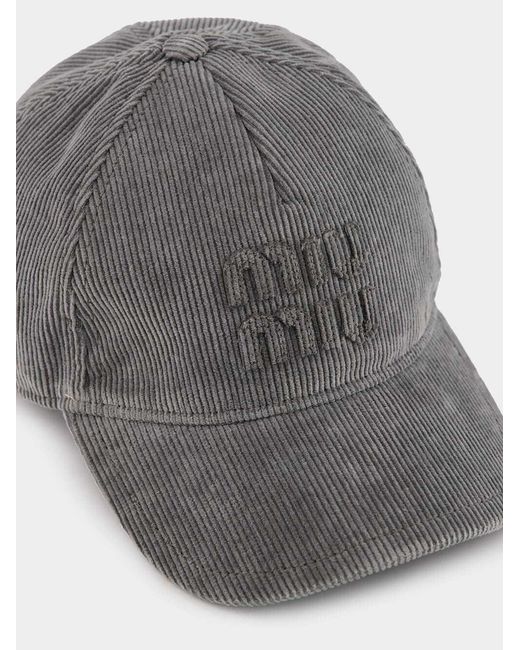 Miu Miu Gray Corduroy Baseball Cap