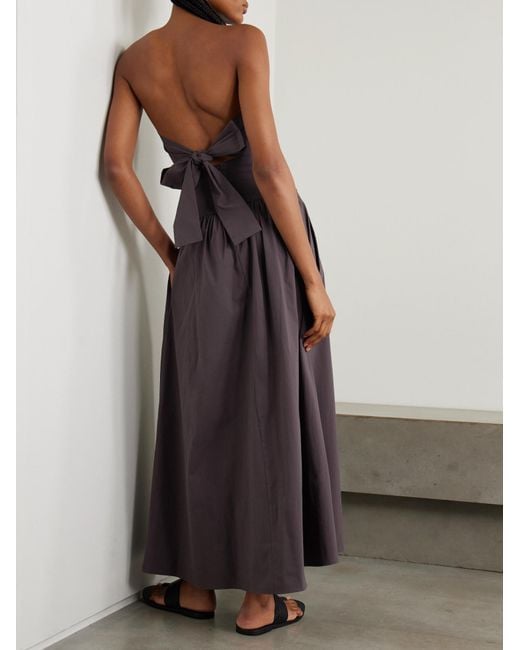 St. Agni Purple Strapless Tie-Back Crinkled Cotton-Blend Maxi Dress