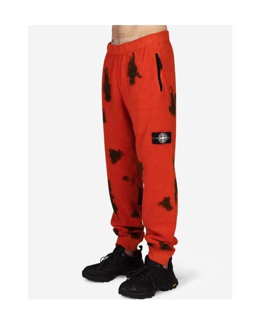 Stone Island Red Compass-Motif Fleece Track Pants for men