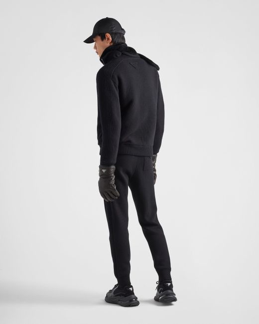 Prada Black Mid-Rise Fine-Knitted Track Pants for men