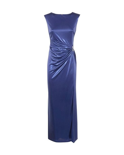 Ralph Lauren Blue Lauren Metallic Effect Draped Embellished Dress