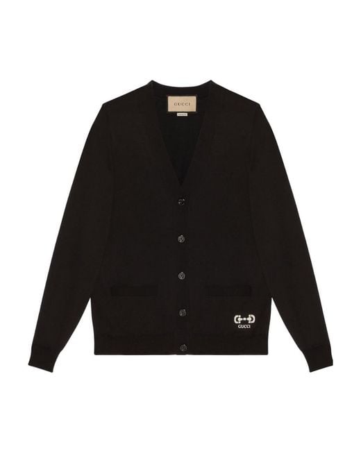 Gucci Black Gg Intarsia Knit Cardigan