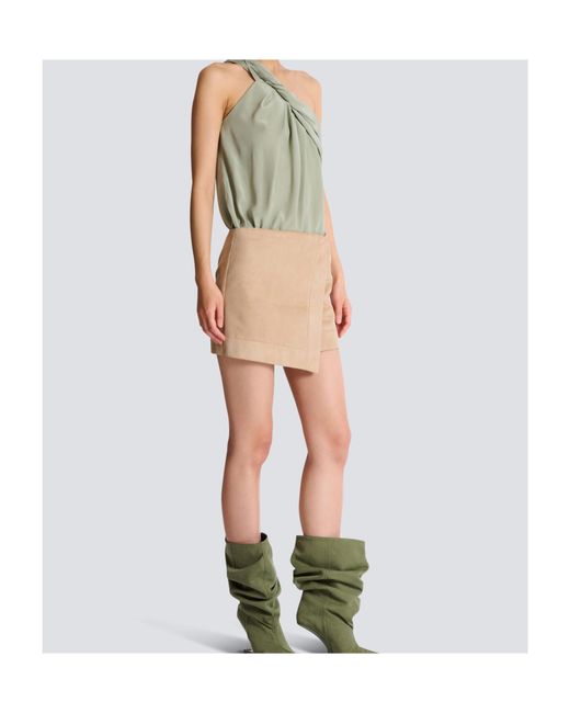 Balmain Natural Suede Wrap Mini Skirt