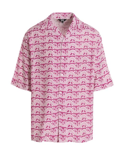 Gcds Pink Waved Logo Shirt for men