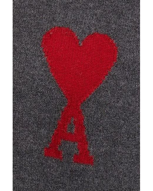 AMI Gray Ami De Coeur Logo Intarsia Knitted Roll-Neck Jumper for men