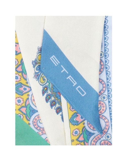 Etro Blue Paisley Printed Satin Scarf
