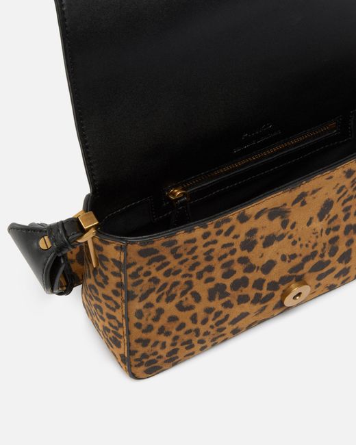 Pinko Brown Leopard Printed Love Birds Plaque Shoulder Bag
