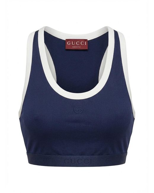 Gucci Blue Logo Embossed Technical Jersey Top