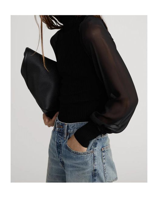 FRAME Black Sheer-Sleeve Blouse