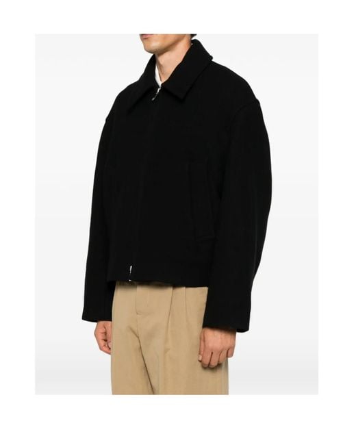 Studio Nicholson Black Zip-Up Spread-Collar Shirt Jacket for men