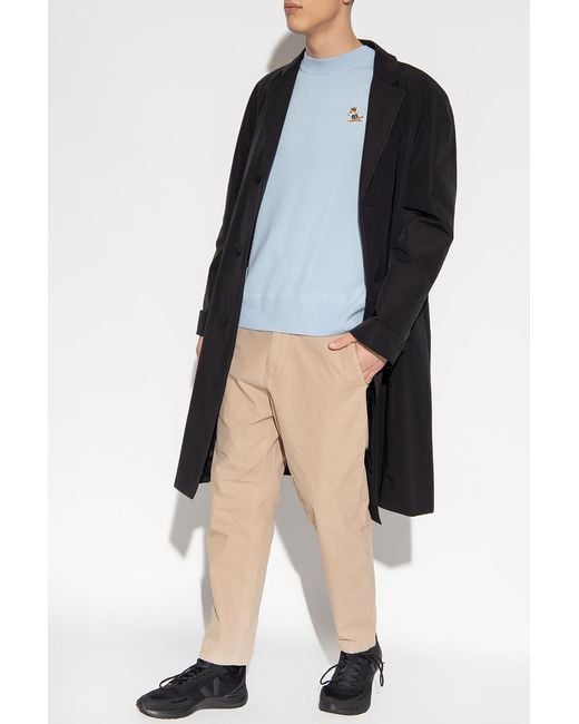 Maison Kitsuné Blue Ribbed-Edges Wool Sweatshirt for men