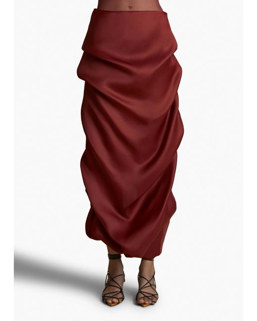 Khaite Red Olula Satin Skirt