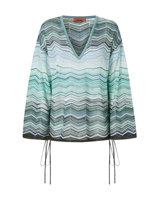 Missoni Blue Chevron Lamé Viscose Blouse With Sequins