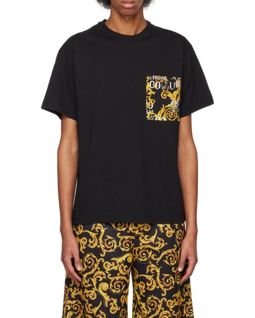 Versace Jeans Black Baroque-Pattern Print Detail T-Shirt for men