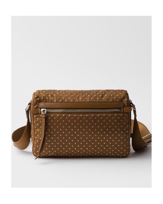 Prada Brown Re-Nylon Shoulder Bag With Studs