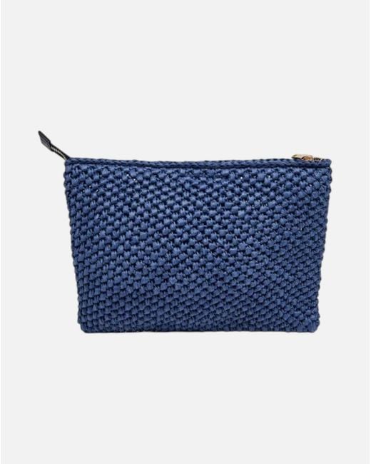 Anine Bing Blue Rio Woven Logo Clutch Bag