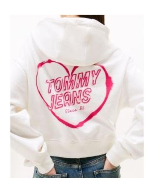 Tommy Hilfiger White Relaxed Cropped Graphic Hoody