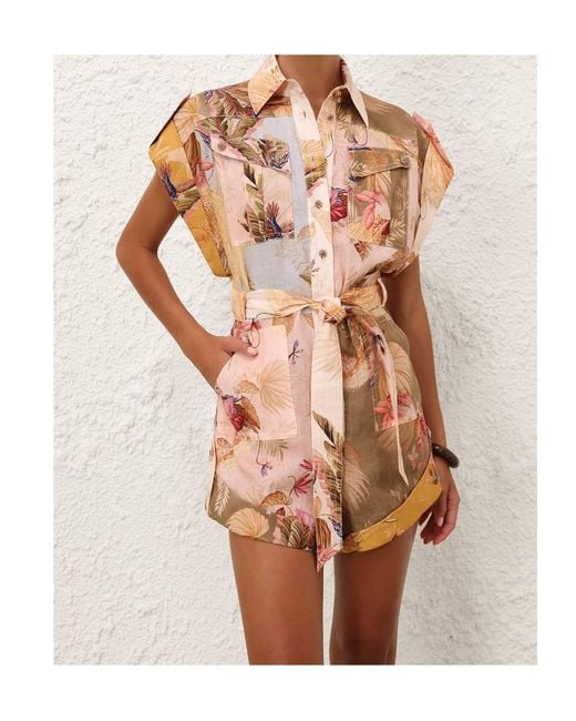 Zimmermann Pink Ascension Cuffed Playsuit