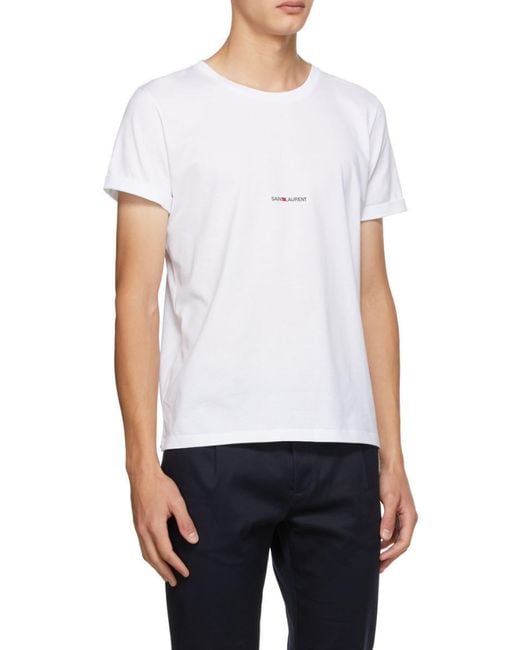 Saint Laurent Gray Logo Printed Crewneck T-Shirt for men